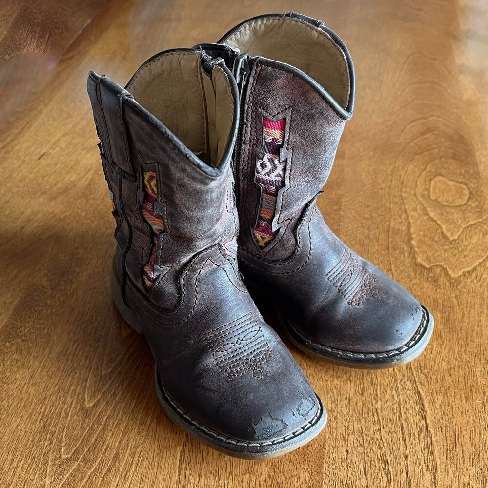 Roper Brown Kids Western Boots with Pink Accent